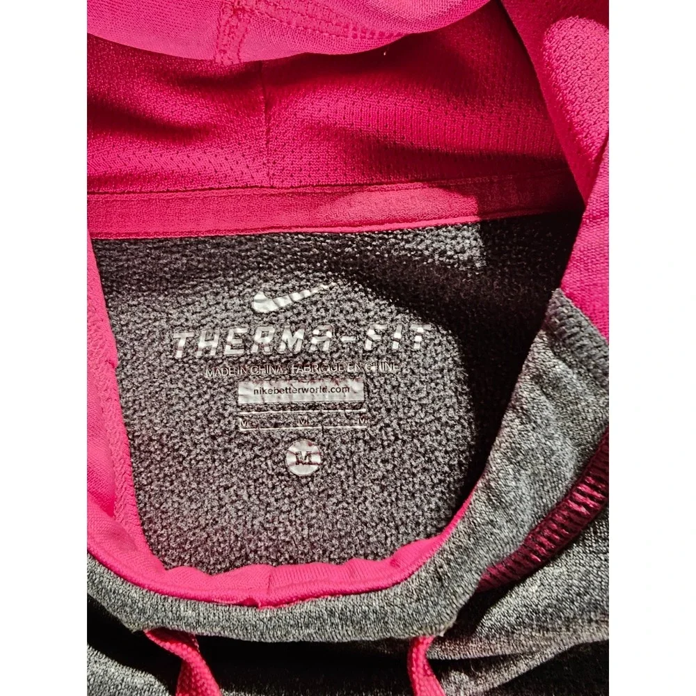 Nike Therma-FIT Hoodie Womens Grey Pink Colorblock Swoosh Funnel Neck Sweatshirt